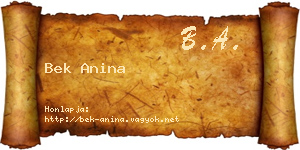 Bek Anina névjegykártya